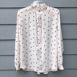 Loft Blush Pink Print Blouse Long Sleeve Medium